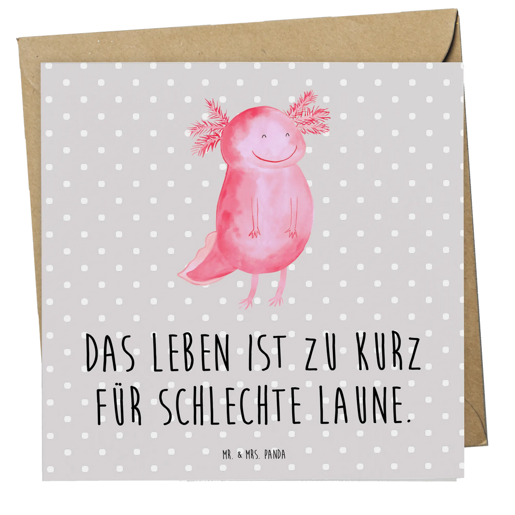 Deluxe Karte Axolotl Glücklich Einladungskarte, Glückwunschkarte, Karte, Klappkarte, Hochwertige Klappkarte, Grußkarte, Geburtstagskarte, Hochzeitskarte, Hochwertige Grußkarte, Axolotl, Molch, Axolot, Schwanzlurch, Motivation, Lurche, Lurch, gute Laune