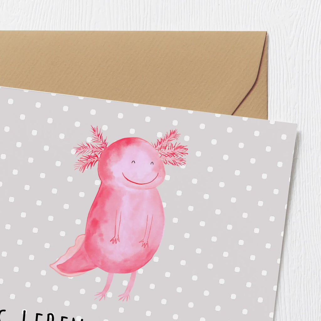 Deluxe Karte Axolotl Glücklich Einladungskarte, Glückwunschkarte, Karte, Klappkarte, Hochwertige Klappkarte, Grußkarte, Geburtstagskarte, Hochzeitskarte, Hochwertige Grußkarte, Axolotl, Molch, Axolot, Schwanzlurch, Motivation, Lurche, Lurch, gute Laune