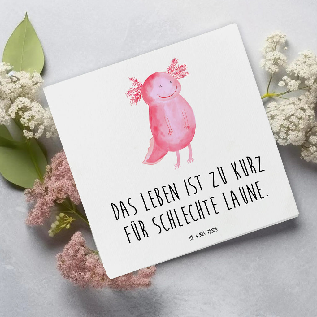 Deluxe Karte Axolotl Glücklich Einladungskarte, Glückwunschkarte, Karte, Klappkarte, Hochwertige Klappkarte, Grußkarte, Geburtstagskarte, Hochzeitskarte, Hochwertige Grußkarte, Axolotl, Molch, Axolot, Schwanzlurch, Motivation, Lurche, Lurch, gute Laune