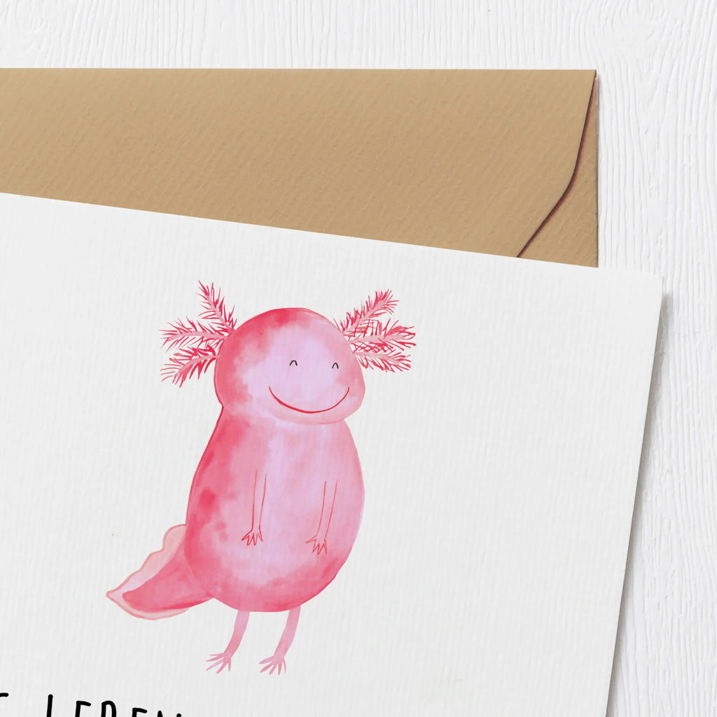 Deluxe Karte Axolotl Glücklich Einladungskarte, Glückwunschkarte, Karte, Klappkarte, Hochwertige Klappkarte, Grußkarte, Geburtstagskarte, Hochzeitskarte, Hochwertige Grußkarte, Axolotl, Molch, Axolot, Schwanzlurch, Motivation, Lurche, Lurch, gute Laune