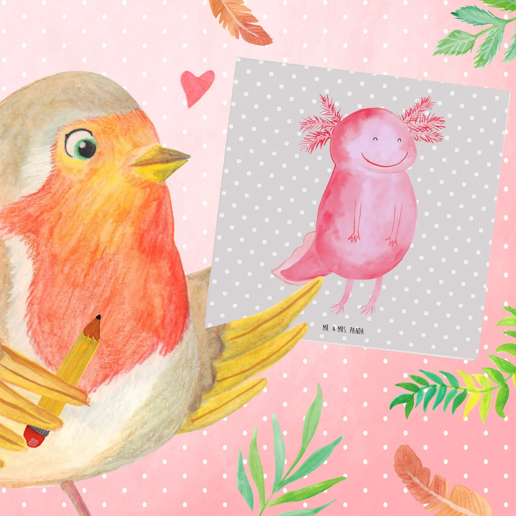 Deluxe Karte Axolotl Glücklich Einladungskarte, Glückwunschkarte, Karte, Klappkarte, Hochwertige Klappkarte, Grußkarte, Geburtstagskarte, Hochzeitskarte, Hochwertige Grußkarte, Axolotl, Molch, Axolot, Schwanzlurch, Motivation, Lurche, Lurch, gute Laune