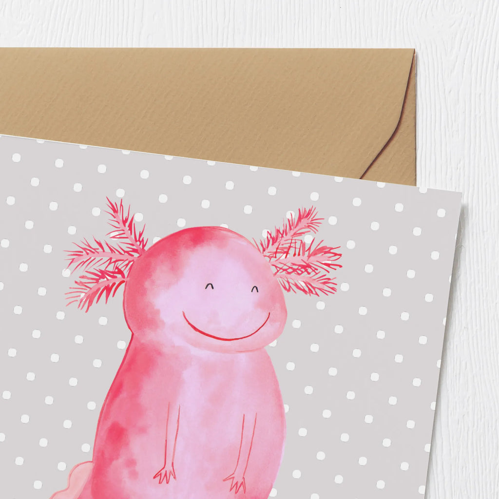 Deluxe Karte Axolotl Glücklich Einladungskarte, Glückwunschkarte, Karte, Klappkarte, Hochwertige Klappkarte, Grußkarte, Geburtstagskarte, Hochzeitskarte, Hochwertige Grußkarte, Axolotl, Molch, Axolot, Schwanzlurch, Motivation, Lurche, Lurch, gute Laune