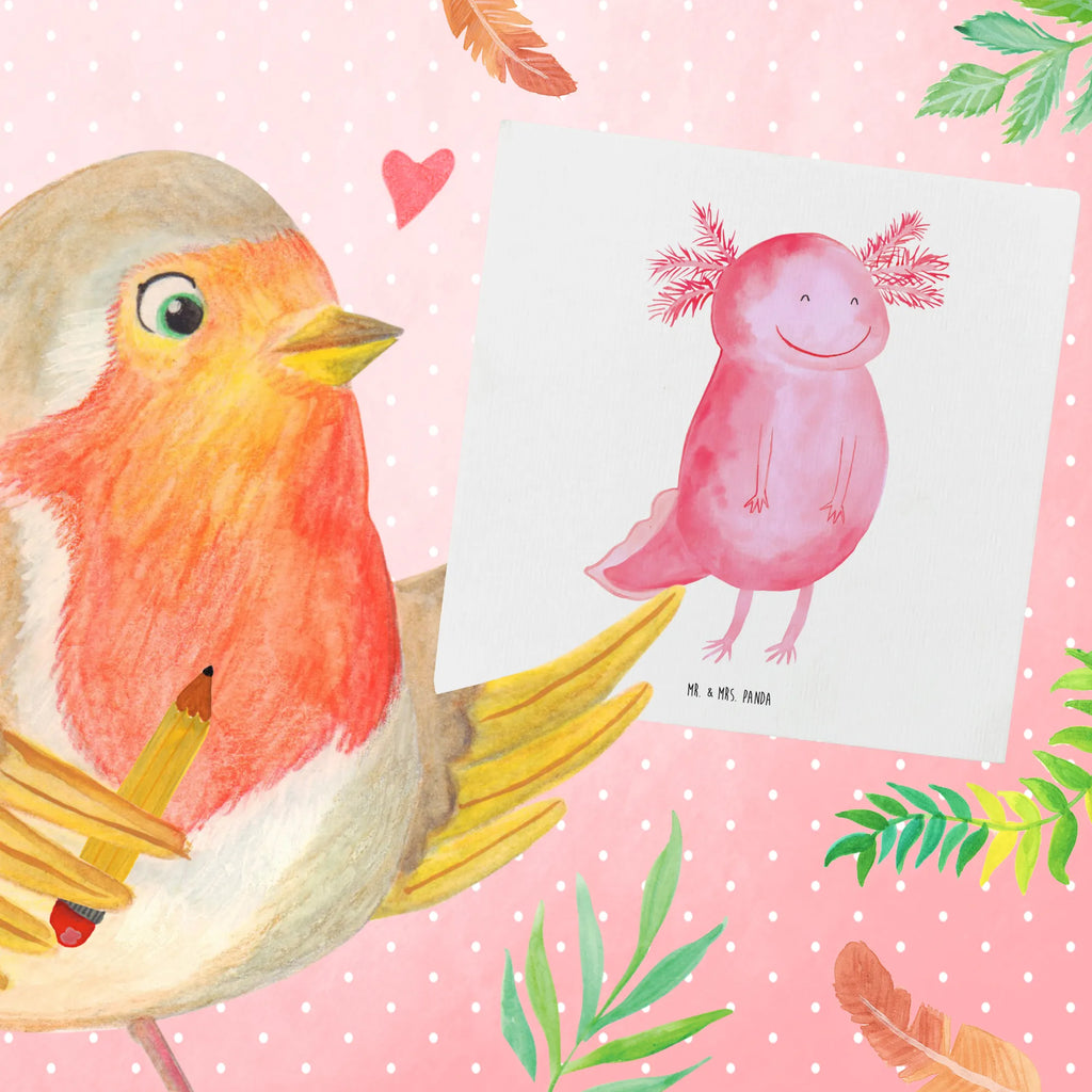 Deluxe Karte Axolotl Glücklich Einladungskarte, Glückwunschkarte, Karte, Klappkarte, Hochwertige Klappkarte, Grußkarte, Geburtstagskarte, Hochzeitskarte, Hochwertige Grußkarte, Axolotl, Molch, Axolot, Schwanzlurch, Motivation, Lurche, Lurch, gute Laune