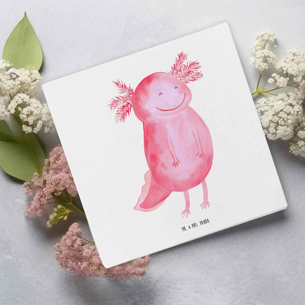 Deluxe Karte Axolotl Glücklich Einladungskarte, Glückwunschkarte, Karte, Klappkarte, Hochwertige Klappkarte, Grußkarte, Geburtstagskarte, Hochzeitskarte, Hochwertige Grußkarte, Axolotl, Molch, Axolot, Schwanzlurch, Motivation, Lurche, Lurch, gute Laune