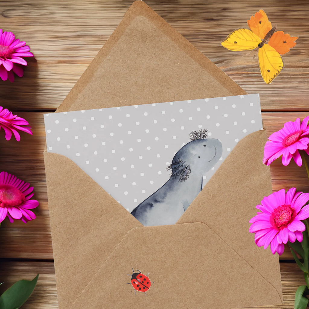 Deluxe Karte Axolotl Schwimmen Karte, Einladungskarte, Geburtstagskarte, Glückwunschkarte, Hochwertige Klappkarte, Grußkarte, Hochwertige Grußkarte, Hochzeitskarte, Klappkarte, Axolotl, Molch, Lurch, Probleme, Lurche, Axolot, Lösungen, Motivation, Problem, Schwanzlurch