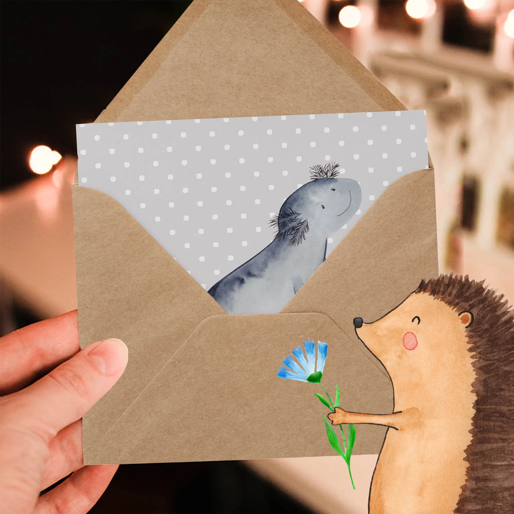 Deluxe Karte Axolotl Schwimmen Karte, Einladungskarte, Geburtstagskarte, Glückwunschkarte, Hochwertige Klappkarte, Grußkarte, Hochwertige Grußkarte, Hochzeitskarte, Klappkarte, Axolotl, Molch, Lurch, Probleme, Lurche, Axolot, Lösungen, Motivation, Problem, Schwanzlurch