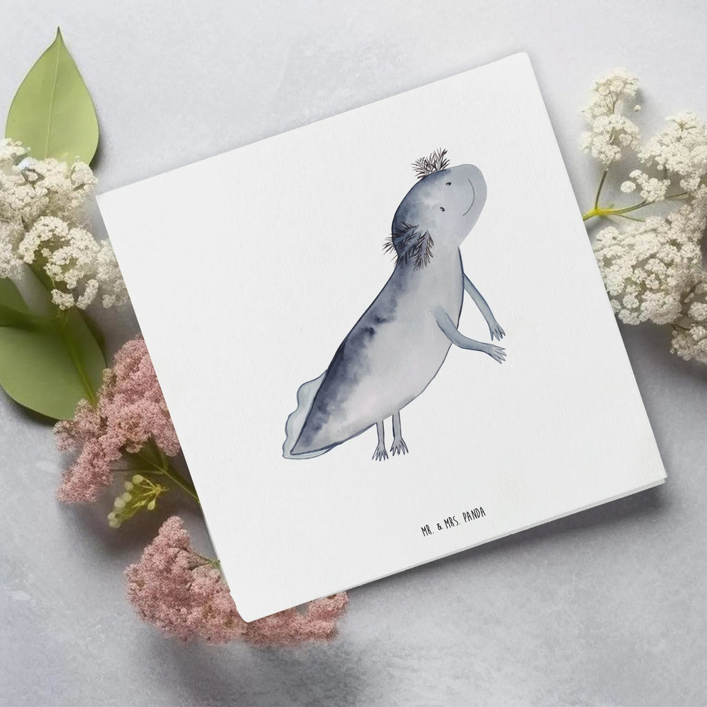 Deluxe Karte Axolotl Schwimmen Karte, Einladungskarte, Geburtstagskarte, Glückwunschkarte, Hochwertige Klappkarte, Grußkarte, Hochwertige Grußkarte, Hochzeitskarte, Klappkarte, Axolotl, Molch, Lurch, Probleme, Lurche, Axolot, Lösungen, Motivation, Problem, Schwanzlurch