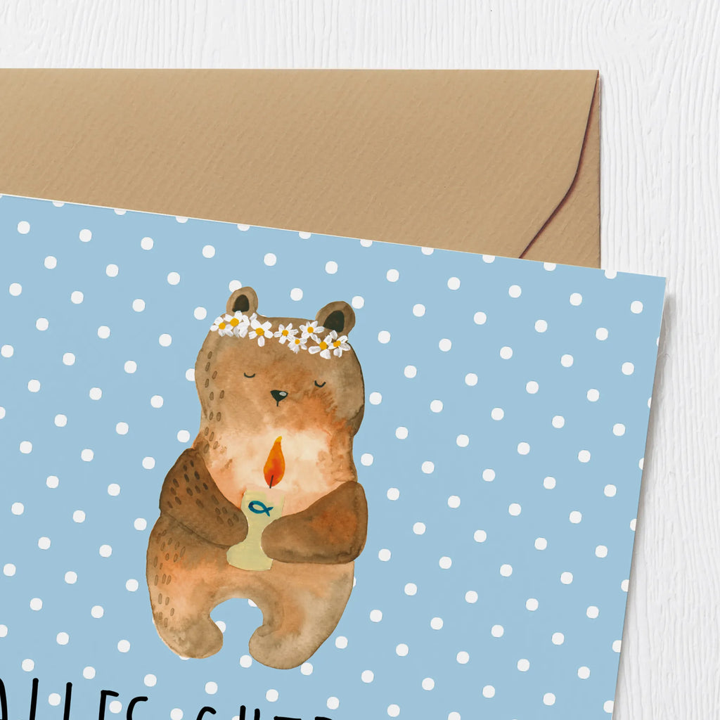 Deluxe Karte Bär Kommunion Geburtstagskarte, Hochwertige Klappkarte, Karte, Klappkarte, Hochzeitskarte, Einladungskarte, Grußkarte, Hochwertige Grußkarte, Glückwunschkarte, Bär, Teddy, Teddybär, katholisch, Kommunion, Taufkerze, Gottes Segen