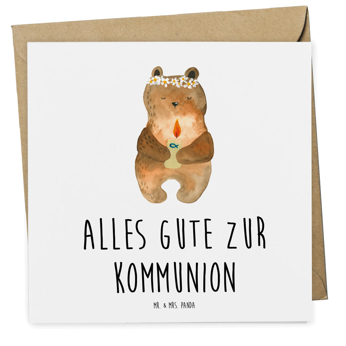 Deluxe Card bear communion doppelkarte, faltkarte, Glückwunschkarte, anlasskarte, Klappkarte, Grußkarte, Teddy, Bär, Teddybär, Gottes Segen, Taufkerze, Katholisch, Kommunion