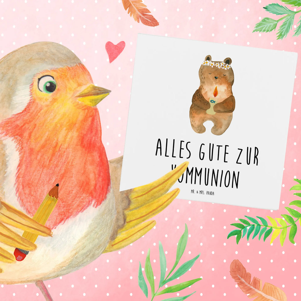 Deluxe Karte Bär Kommunion Geburtstagskarte, Hochwertige Klappkarte, Karte, Klappkarte, Hochzeitskarte, Einladungskarte, Grußkarte, Hochwertige Grußkarte, Glückwunschkarte, Bär, Teddy, Teddybär, katholisch, Kommunion, Taufkerze, Gottes Segen