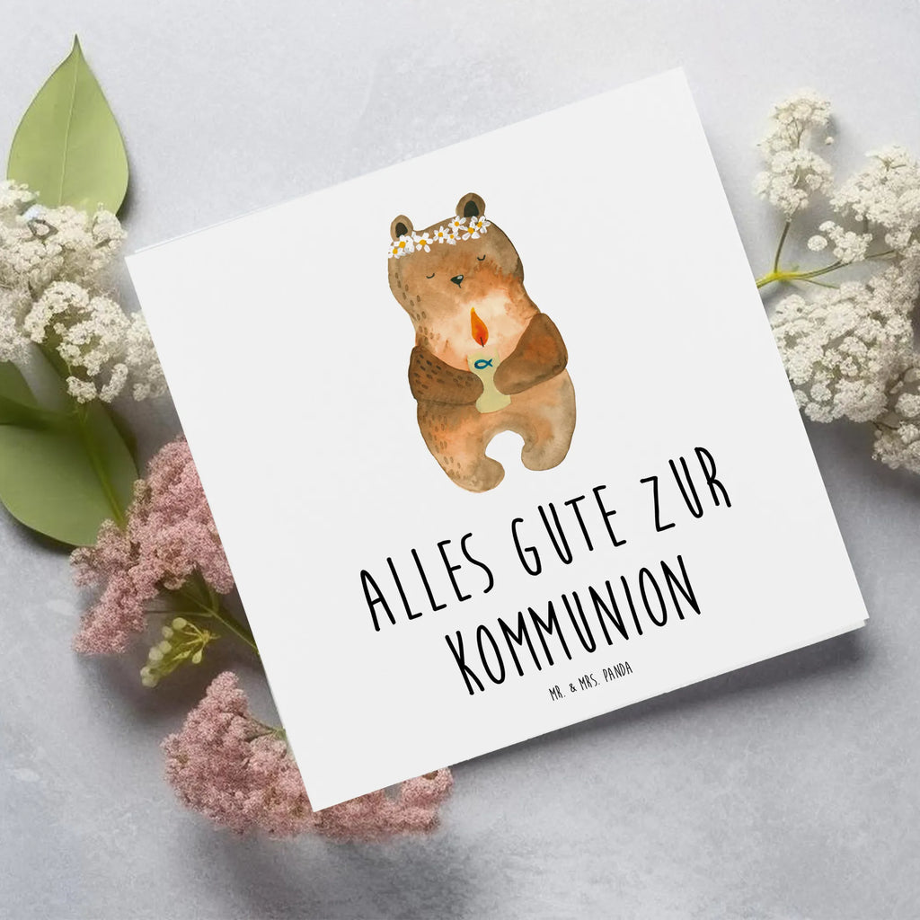 Deluxe Karte Bär Kommunion Geburtstagskarte, Hochwertige Klappkarte, Karte, Klappkarte, Hochzeitskarte, Einladungskarte, Grußkarte, Hochwertige Grußkarte, Glückwunschkarte, Bär, Teddy, Teddybär, katholisch, Kommunion, Taufkerze, Gottes Segen