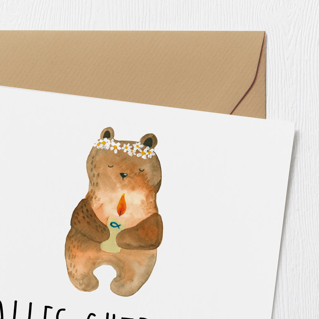 Deluxe Karte Bär Kommunion Geburtstagskarte, Hochwertige Klappkarte, Karte, Klappkarte, Hochzeitskarte, Einladungskarte, Grußkarte, Hochwertige Grußkarte, Glückwunschkarte, Bär, Teddy, Teddybär, katholisch, Kommunion, Taufkerze, Gottes Segen