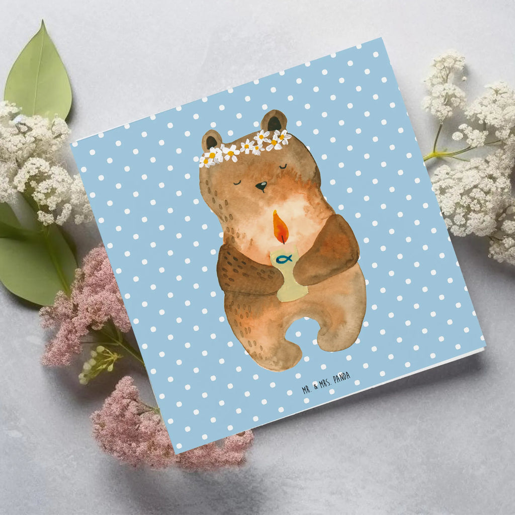 Deluxe Karte Bär Kommunion Geburtstagskarte, Hochwertige Klappkarte, Karte, Klappkarte, Hochzeitskarte, Einladungskarte, Grußkarte, Hochwertige Grußkarte, Glückwunschkarte, Bär, Teddy, Teddybär, katholisch, Kommunion, Taufkerze, Gottes Segen