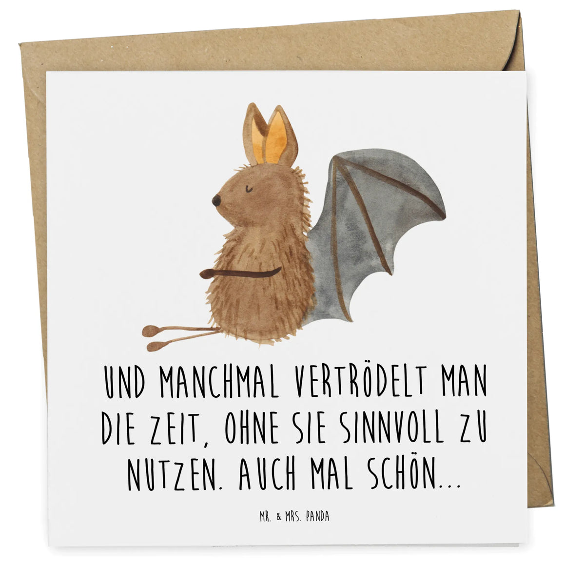 Deluxe Karte Fledermaus Sitzen Grußkarte, anlasskarte, faltkarte, doppelkarte, Glückwunschkarte, Klappkarte, Tiere, Tiermotive, Lustige Sprüche, Gute Laune, Entspannen, Fledermaus, Fledermäuse, Motivation