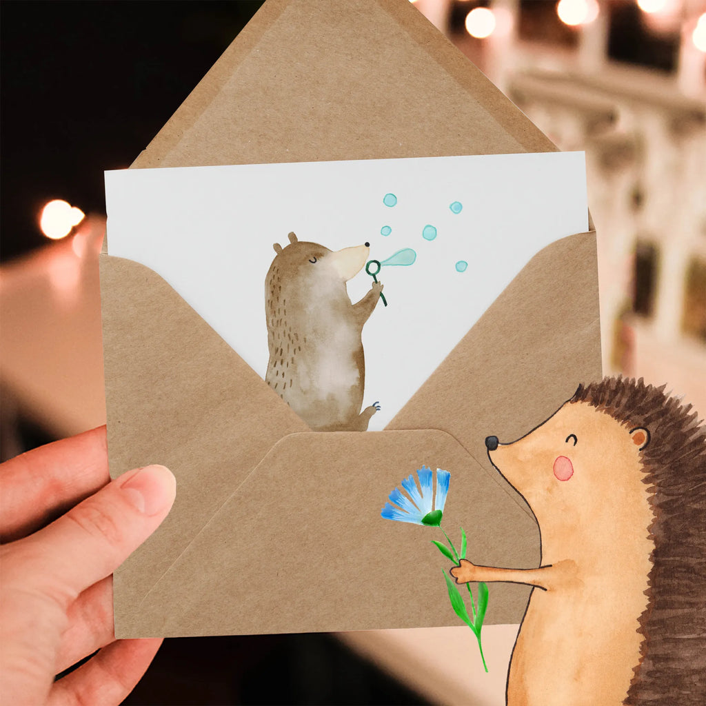 Deluxe Karte Bär Seifenblasen Klappkarte, Grußkarte, Einladungskarte, Hochwertige Klappkarte, Geburtstagskarte, Karte, Hochwertige Grußkarte, Hochzeitskarte, Glückwunschkarte, Bär, Teddy, Teddybär, Seifenblasen Bär Lustig Sein Glücklich Traurig Happy
