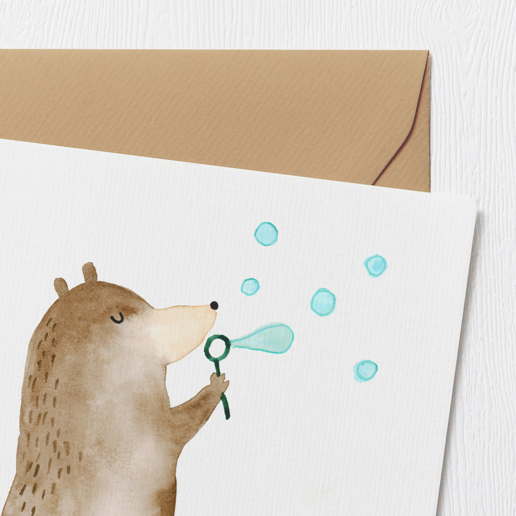 Deluxe Karte Bär Seifenblasen Klappkarte, Grußkarte, Einladungskarte, Hochwertige Klappkarte, Geburtstagskarte, Karte, Hochwertige Grußkarte, Hochzeitskarte, Glückwunschkarte, Bär, Teddy, Teddybär, Seifenblasen Bär Lustig Sein Glücklich Traurig Happy