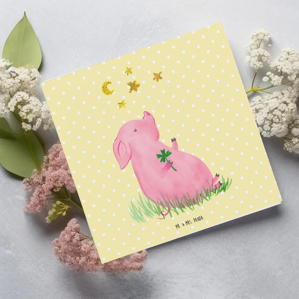 Deluxe Karte Schwein Glück Glückwunschkarte, Karte, Hochwertige Klappkarte, Grußkarte, Hochzeitskarte, Einladungskarte, Geburtstagskarte, Klappkarte, Hochwertige Grußkarte, Tiermotive, Gute Laune, lustige Sprüche, Tiere, Träume, Sterne, Glücksbringer, Sernchen, Schweinchen, Ziele, Glücksschwein. Glück, Schwein, Motivation
