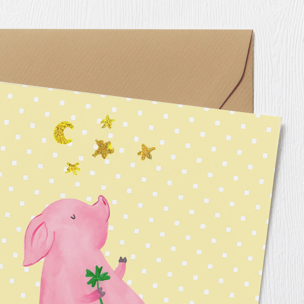 Deluxe Karte Schwein Glück Glückwunschkarte, Karte, Hochwertige Klappkarte, Grußkarte, Hochzeitskarte, Einladungskarte, Geburtstagskarte, Klappkarte, Hochwertige Grußkarte, Tiermotive, Gute Laune, lustige Sprüche, Tiere, Träume, Sterne, Glücksbringer, Sernchen, Schweinchen, Ziele, Glücksschwein. Glück, Schwein, Motivation