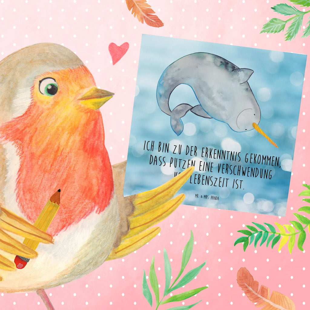 Deluxe Karte Narwal Hochwertige Klappkarte, Einladungskarte, Glückwunschkarte, Karte, Hochwertige Grußkarte, Klappkarte, Hochzeitskarte, Grußkarte, Geburtstagskarte, Meerestiere, Meer, Urlaub, Junggesellin, Putzen, Kinderzimmer, Hausfrau, Wal, Narwal, aufräumen