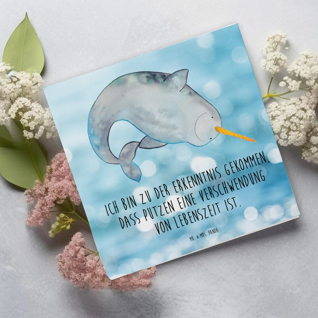 Deluxe Karte Narwal Hochwertige Klappkarte, Einladungskarte, Glückwunschkarte, Karte, Hochwertige Grußkarte, Klappkarte, Hochzeitskarte, Grußkarte, Geburtstagskarte, Meerestiere, Meer, Urlaub, Junggesellin, Putzen, Kinderzimmer, Hausfrau, Wal, Narwal, aufräumen