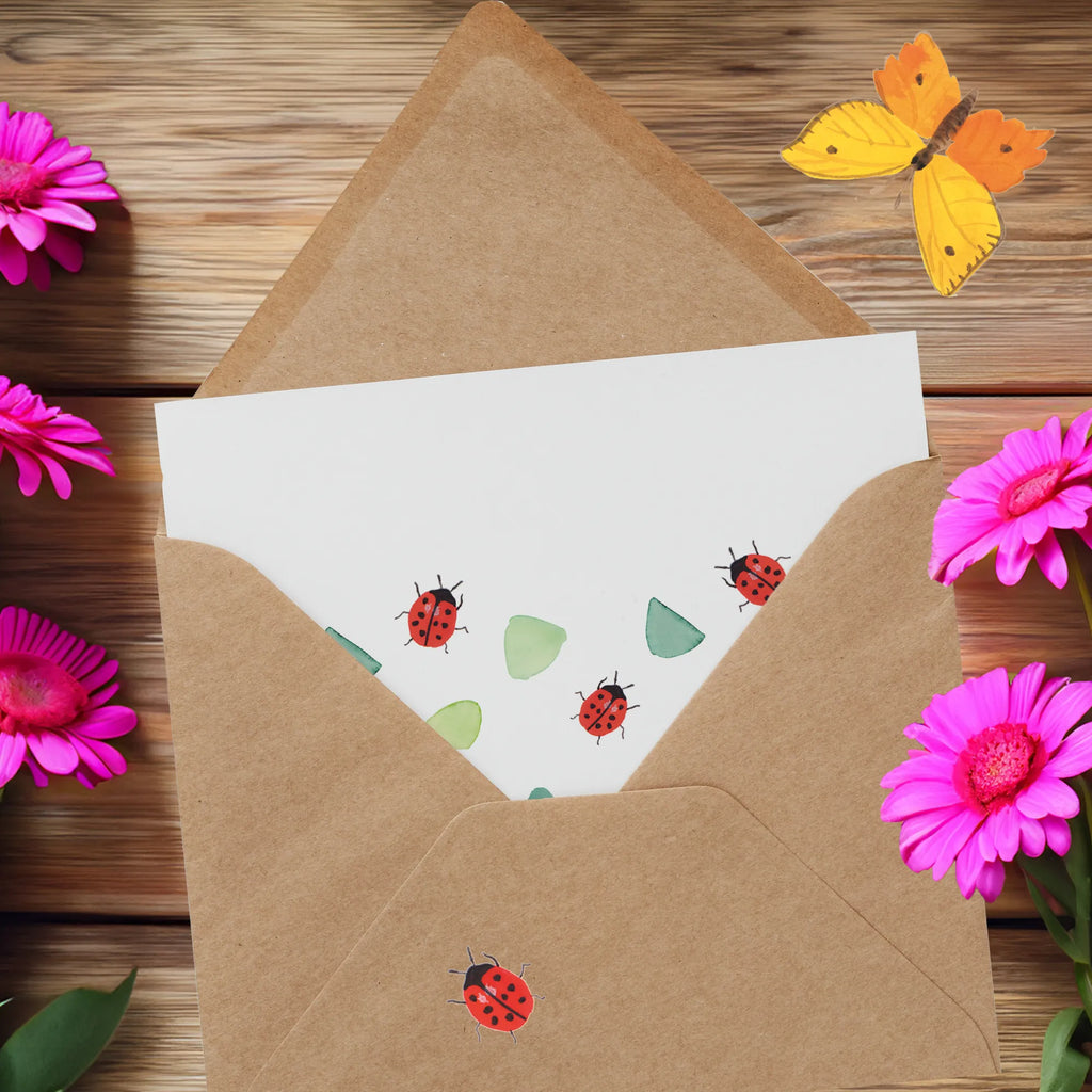 Deluxe Card Ladybug Design Hochzeitskarte, Karte, Geburtstagskarte, Hochwertige Klappkarte, Klappkarte, Einladungskarte, Hochwertige Grußkarte, Glückwunschkarte, Grußkarte, Muster, verspielt, Marienkäfer, niedlich, grüne Punkte, Aquarell