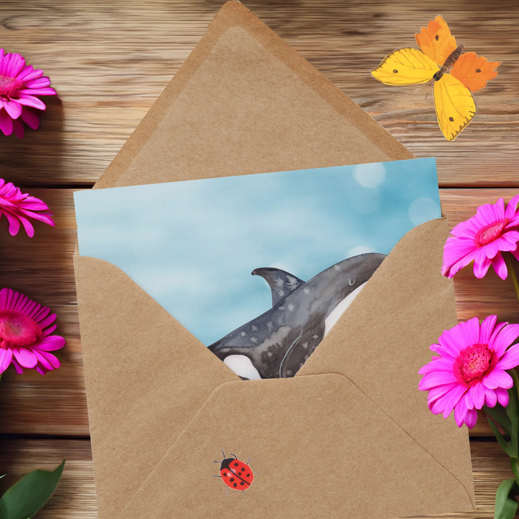 Deluxe Karte Orca doppelkarte, Klappkarte, anlasskarte, Glückwunschkarte, faltkarte, Grußkarte, Urlaub, Meer, Meerestiere, Arbeit, Startup, Orca, Selbstliebe, Möglichkeiten, Killerwal, Neustart, Motivation, Büro, Orcas, Wal