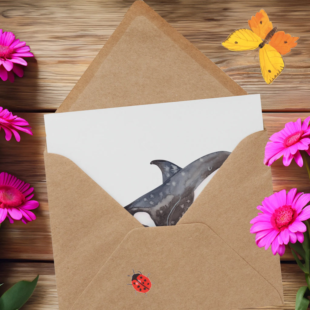 Deluxe Karte Orca doppelkarte, Klappkarte, anlasskarte, Glückwunschkarte, faltkarte, Grußkarte, Urlaub, Meer, Meerestiere, Arbeit, Startup, Orca, Selbstliebe, Möglichkeiten, Killerwal, Neustart, Motivation, Büro, Orcas, Wal