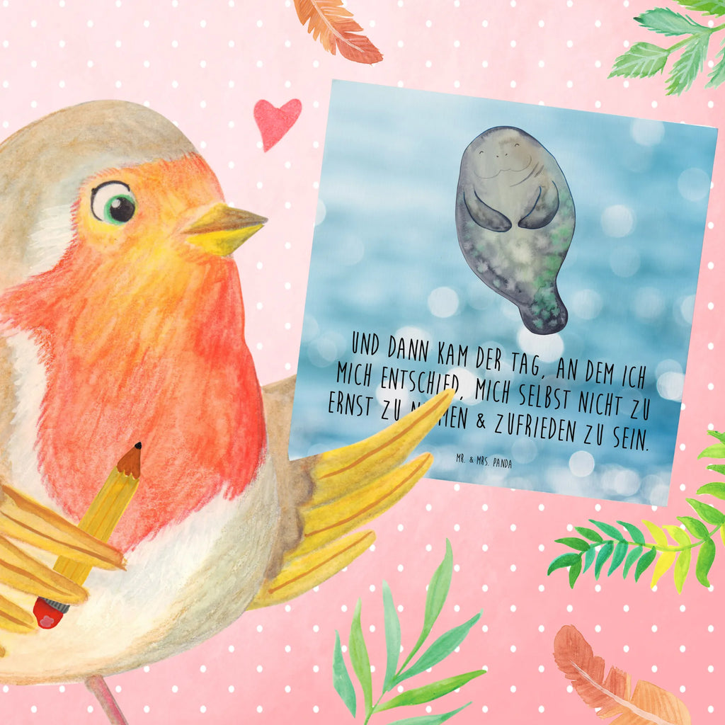 Deluxe Card manatee happy Hochwertige Grußkarte, Hochwertige Klappkarte, Grußkarte, Klappkarte, Glückwunschkarte, Karte, Einladungskarte, Hochzeitskarte, Geburtstagskarte, Meerestiere, Meer, Urlaub, Liebeskummer, Freundin, Seekühe, Selbstliebe, Neuanfang, Seekuh, Respekt, Neustart, Zufrieden, Achtsamkeit