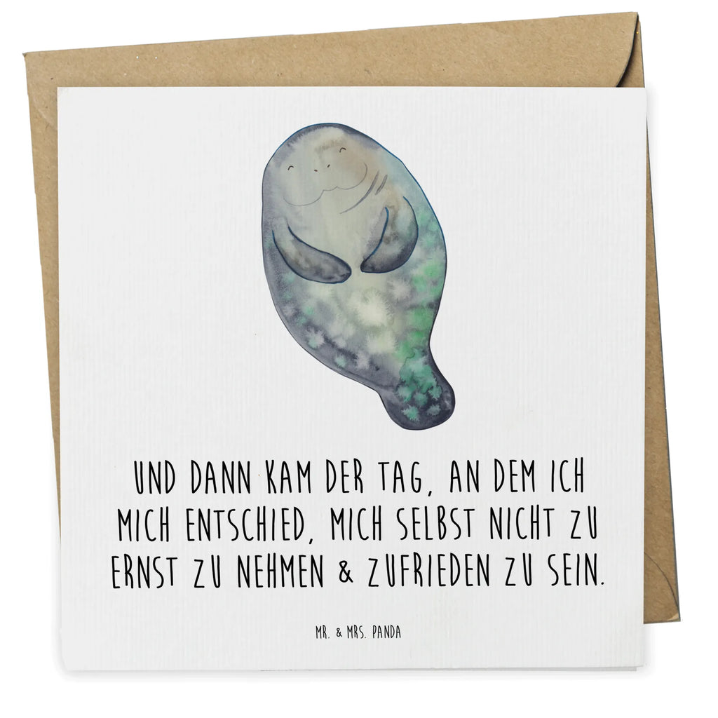 Deluxe Card manatee happy Hochwertige Grußkarte, Hochwertige Klappkarte, Grußkarte, Klappkarte, Glückwunschkarte, Karte, Einladungskarte, Hochzeitskarte, Geburtstagskarte, Meerestiere, Meer, Urlaub, Liebeskummer, Freundin, Seekühe, Selbstliebe, Neuanfang, Seekuh, Respekt, Neustart, Zufrieden, Achtsamkeit