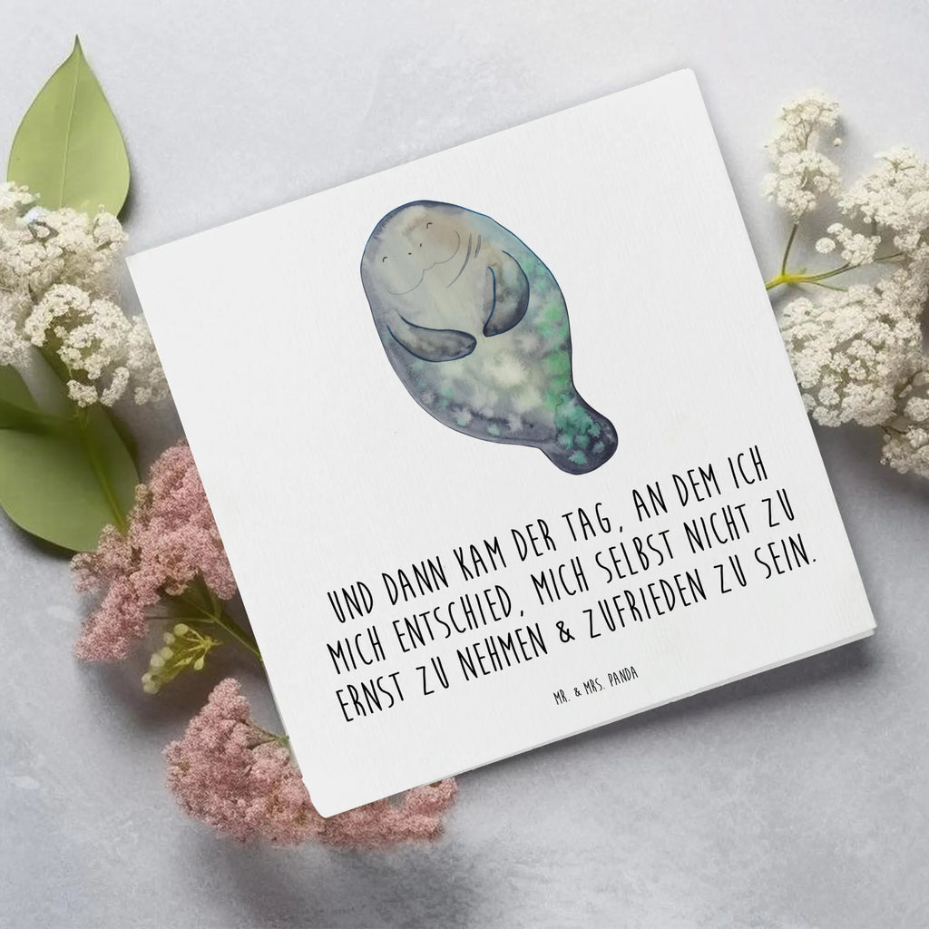 Deluxe Card manatee happy Hochwertige Grußkarte, Hochwertige Klappkarte, Grußkarte, Klappkarte, Glückwunschkarte, Karte, Einladungskarte, Hochzeitskarte, Geburtstagskarte, Meerestiere, Meer, Urlaub, Liebeskummer, Freundin, Seekühe, Selbstliebe, Neuanfang, Seekuh, Respekt, Neustart, Zufrieden, Achtsamkeit