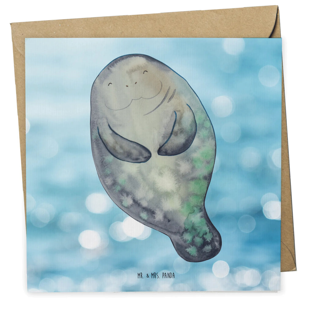 Deluxe Card manatee happy Hochwertige Grußkarte, Hochwertige Klappkarte, Grußkarte, Klappkarte, Glückwunschkarte, Karte, Einladungskarte, Hochzeitskarte, Geburtstagskarte, Meerestiere, Meer, Urlaub, Liebeskummer, Freundin, Seekühe, Selbstliebe, Neuanfang, Seekuh, Respekt, Neustart, Zufrieden, Achtsamkeit