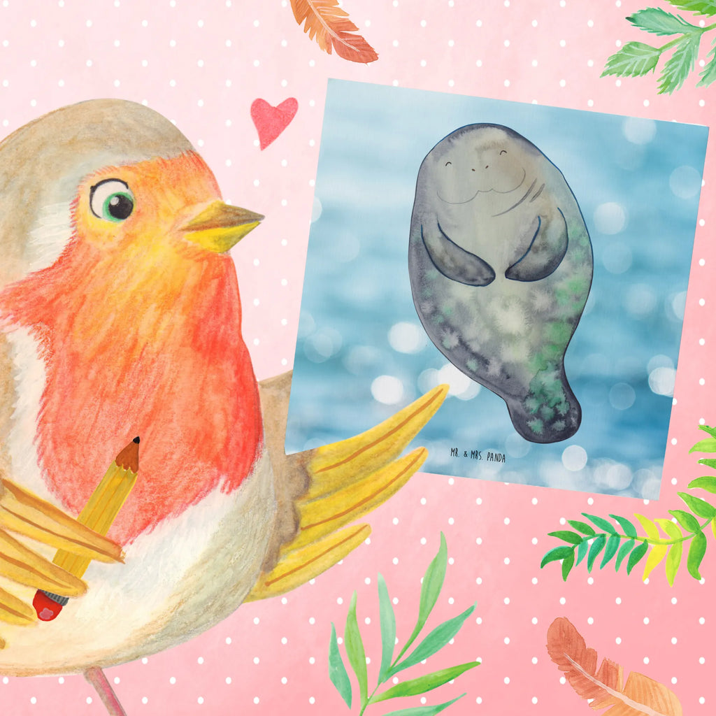 Deluxe Card manatee happy Hochwertige Grußkarte, Hochwertige Klappkarte, Grußkarte, Klappkarte, Glückwunschkarte, Karte, Einladungskarte, Hochzeitskarte, Geburtstagskarte, Meerestiere, Meer, Urlaub, Liebeskummer, Freundin, Seekühe, Selbstliebe, Neuanfang, Seekuh, Respekt, Neustart, Zufrieden, Achtsamkeit