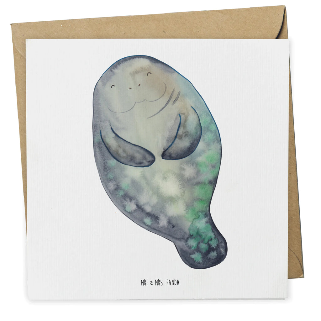 Deluxe Card manatee happy Hochwertige Grußkarte, Hochwertige Klappkarte, Grußkarte, Klappkarte, Glückwunschkarte, Karte, Einladungskarte, Hochzeitskarte, Geburtstagskarte, Meerestiere, Meer, Urlaub, Liebeskummer, Freundin, Seekühe, Selbstliebe, Neuanfang, Seekuh, Respekt, Neustart, Zufrieden, Achtsamkeit