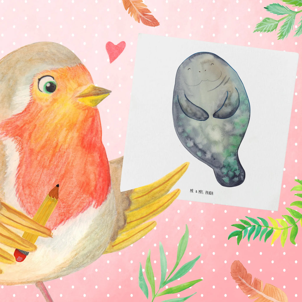 Deluxe Card manatee happy Hochwertige Grußkarte, Hochwertige Klappkarte, Grußkarte, Klappkarte, Glückwunschkarte, Karte, Einladungskarte, Hochzeitskarte, Geburtstagskarte, Meerestiere, Meer, Urlaub, Liebeskummer, Freundin, Seekühe, Selbstliebe, Neuanfang, Seekuh, Respekt, Neustart, Zufrieden, Achtsamkeit