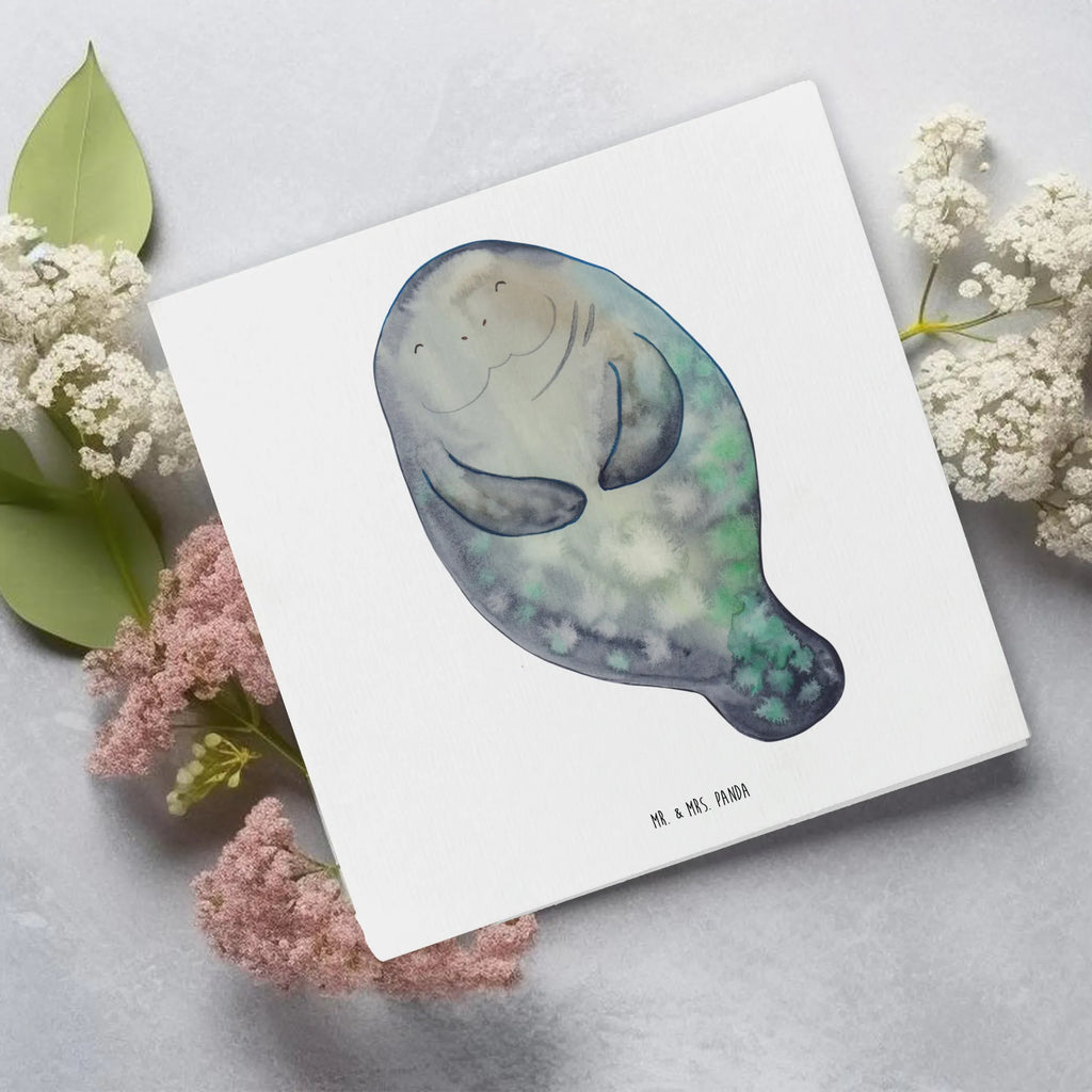 Deluxe Card manatee happy Hochwertige Grußkarte, Hochwertige Klappkarte, Grußkarte, Klappkarte, Glückwunschkarte, Karte, Einladungskarte, Hochzeitskarte, Geburtstagskarte, Meerestiere, Meer, Urlaub, Liebeskummer, Freundin, Seekühe, Selbstliebe, Neuanfang, Seekuh, Respekt, Neustart, Zufrieden, Achtsamkeit
