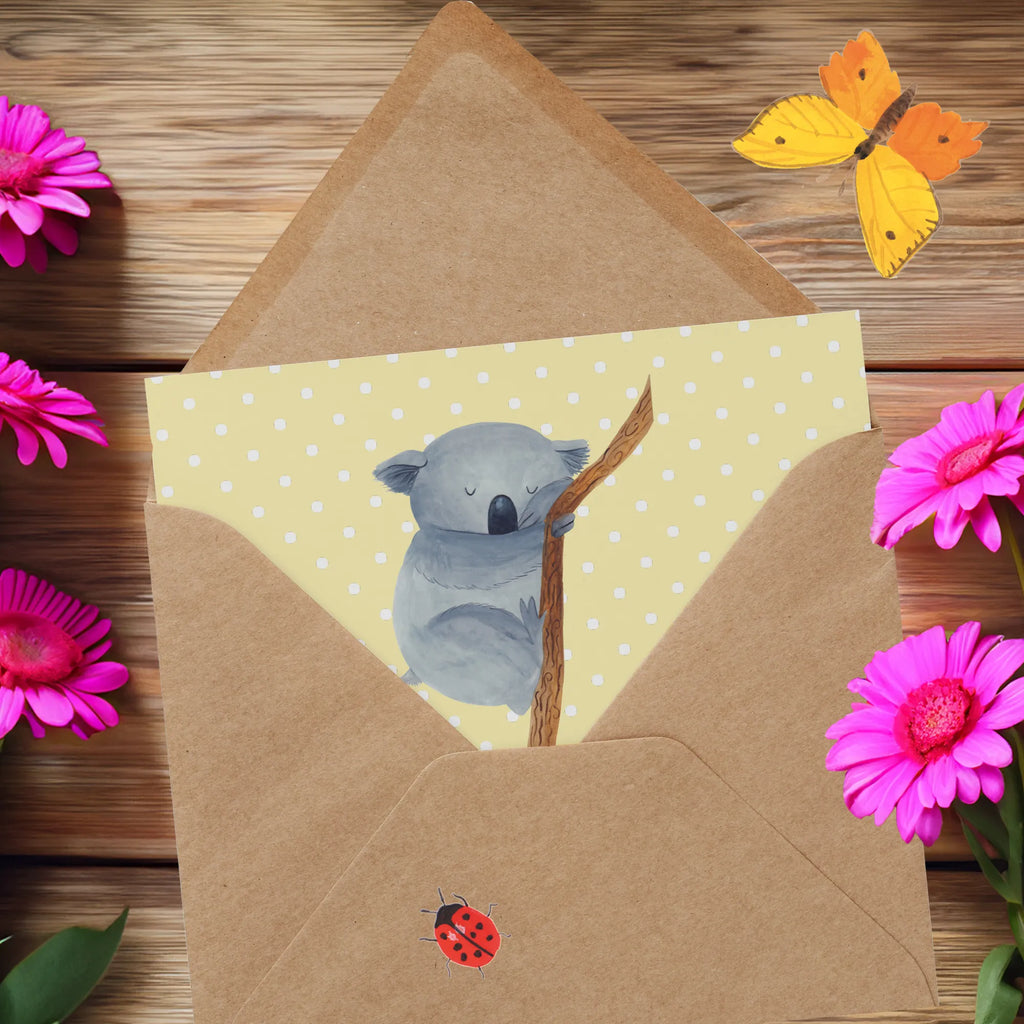 Deluxe Karte Koalabär Geburtstagskarte, Klappkarte, Grußkarte, Karte, Hochwertige Klappkarte, Einladungskarte, Glückwunschkarte, Hochzeitskarte, Hochwertige Grußkarte, Tiermotive, Gute Laune, lustige Sprüche, Tiere, träumen, Koala, Koalabär, Traum, schlafen, Schlafzimmer, Traumland, Bär