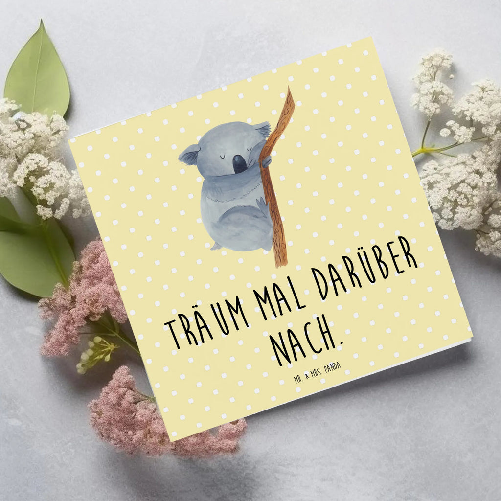 Deluxe Karte Koalabär Geburtstagskarte, Klappkarte, Grußkarte, Karte, Hochwertige Klappkarte, Einladungskarte, Glückwunschkarte, Hochzeitskarte, Hochwertige Grußkarte, Tiermotive, Gute Laune, lustige Sprüche, Tiere, träumen, Koala, Koalabär, Traum, schlafen, Schlafzimmer, Traumland, Bär