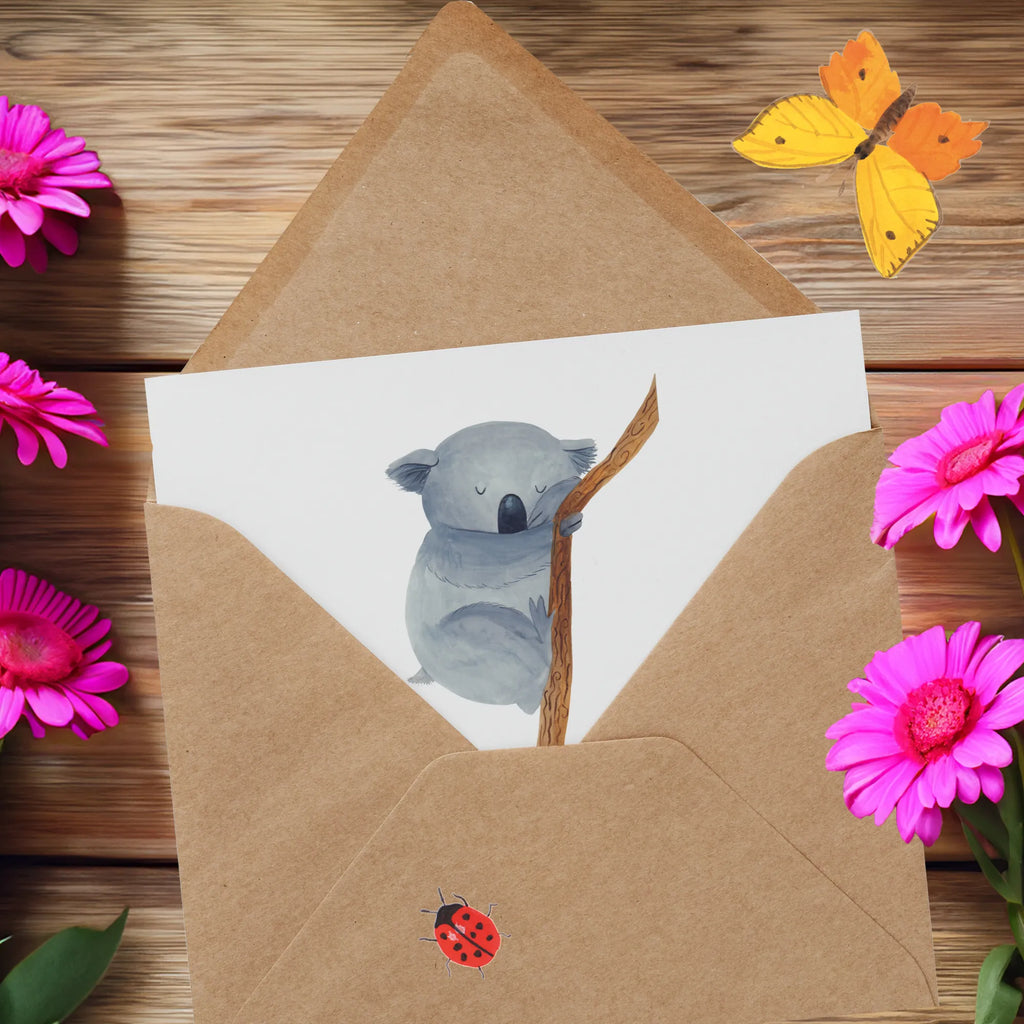 Deluxe Karte Koalabär Geburtstagskarte, Klappkarte, Grußkarte, Karte, Hochwertige Klappkarte, Einladungskarte, Glückwunschkarte, Hochzeitskarte, Hochwertige Grußkarte, Tiermotive, Gute Laune, lustige Sprüche, Tiere, träumen, Koala, Koalabär, Traum, schlafen, Schlafzimmer, Traumland, Bär