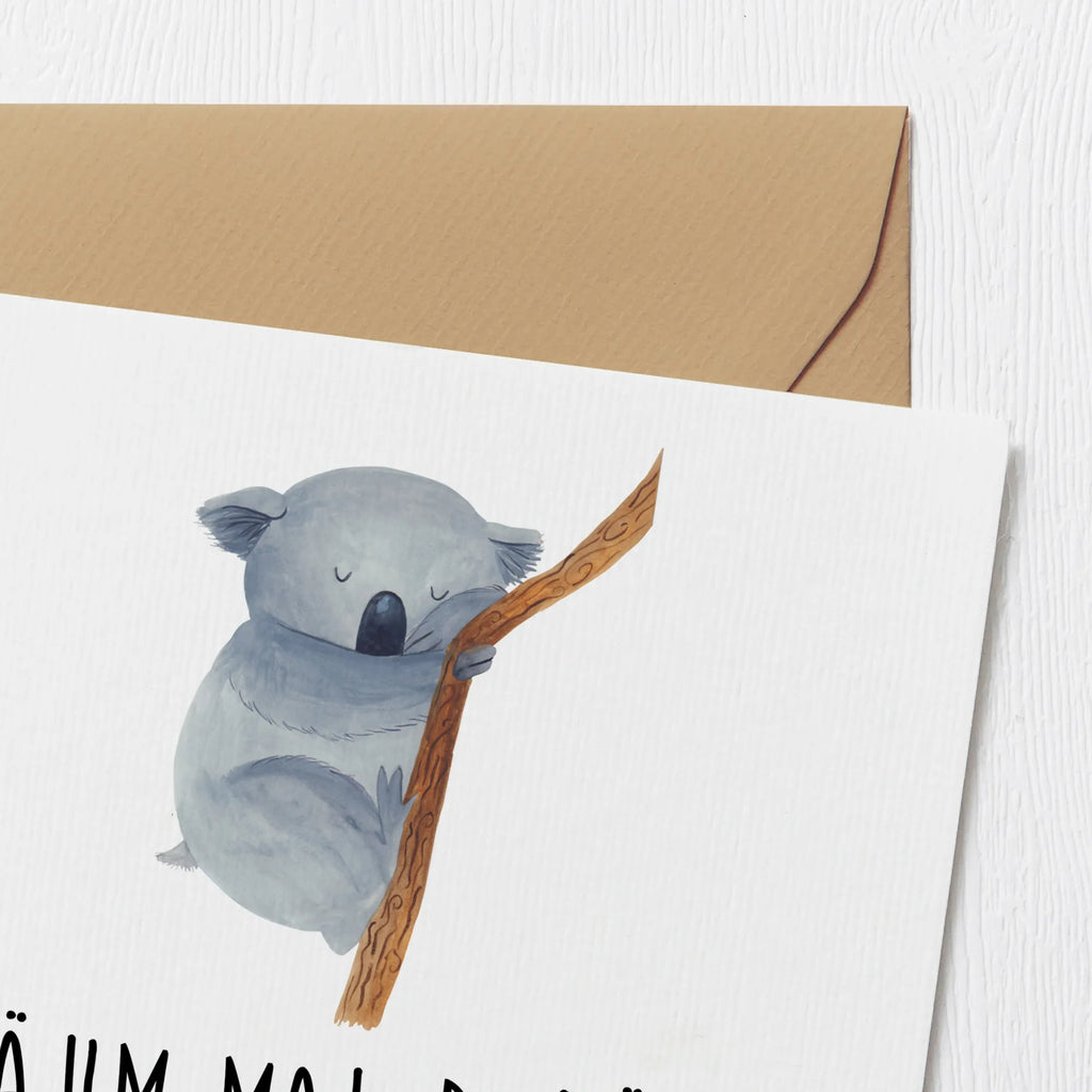 Deluxe Karte Koalabär Geburtstagskarte, Klappkarte, Grußkarte, Karte, Hochwertige Klappkarte, Einladungskarte, Glückwunschkarte, Hochzeitskarte, Hochwertige Grußkarte, Tiermotive, Gute Laune, lustige Sprüche, Tiere, träumen, Koala, Koalabär, Traum, schlafen, Schlafzimmer, Traumland, Bär