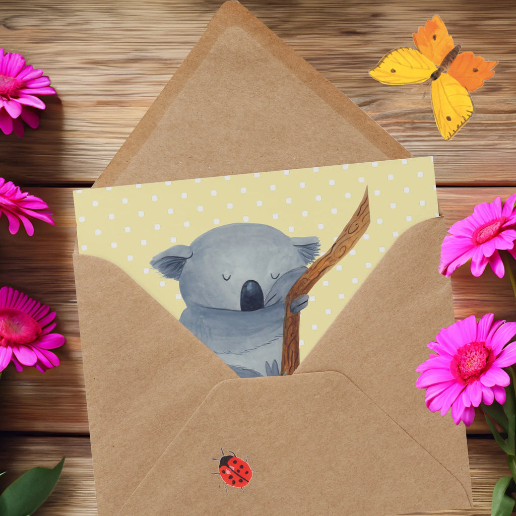 Deluxe Karte Koalabär Geburtstagskarte, Klappkarte, Grußkarte, Karte, Hochwertige Klappkarte, Einladungskarte, Glückwunschkarte, Hochzeitskarte, Hochwertige Grußkarte, Tiermotive, Gute Laune, lustige Sprüche, Tiere, träumen, Koala, Koalabär, Traum, schlafen, Schlafzimmer, Traumland, Bär