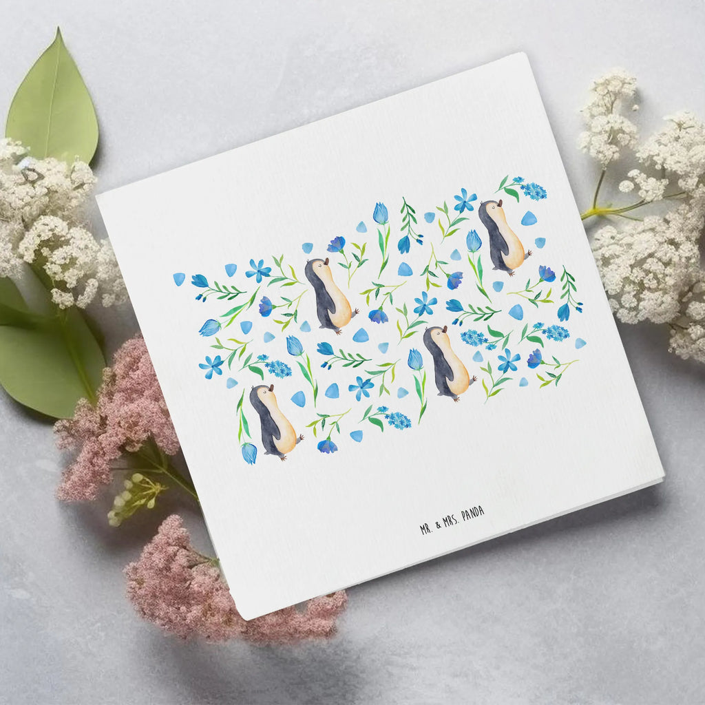 Deluxe Card Penguin Love Design Hochwertige Klappkarte, Einladungskarte, Hochwertige Grußkarte, Karte, Geburtstagskarte, Hochzeitskarte, Grußkarte, Klappkarte, Glückwunschkarte, Blumen, Blaue Blumen, Muster, Aquarell, Pinguin, Pinguine