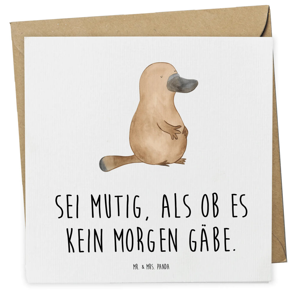 Deluxe Karte Schnabeltier Mut Karte, Hochzeitskarte, Grußkarte, Glückwunschkarte, Hochwertige Grußkarte, Einladungskarte, Geburtstagskarte, Klappkarte, Hochwertige Klappkarte, Meerestiere, Meer, Urlaub, mutig, Mut, Schnabeltier, Neustart, Training, Arbeit, Motivation, Büro, Raodtrip, Schnabeltiere, Neuanfang, Lebensweisheit, Weltreise