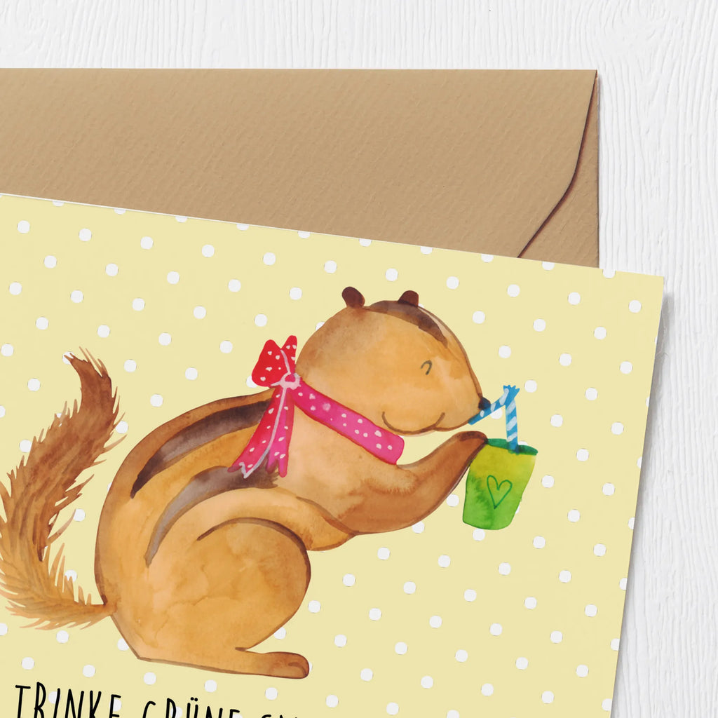 Deluxe Card Squirrel smoothies Einladungskarte, Hochwertige Klappkarte, Hochwertige Grußkarte, Grußkarte, Glückwunschkarte, Karte, Hochzeitskarte, Geburtstagskarte, Klappkarte, Tiermotive, Gute Laune, lustige Sprüche, Tiere, Eichhörnchen, Abnehmen, Green Smoothies, Streifenhörnchen, Diät