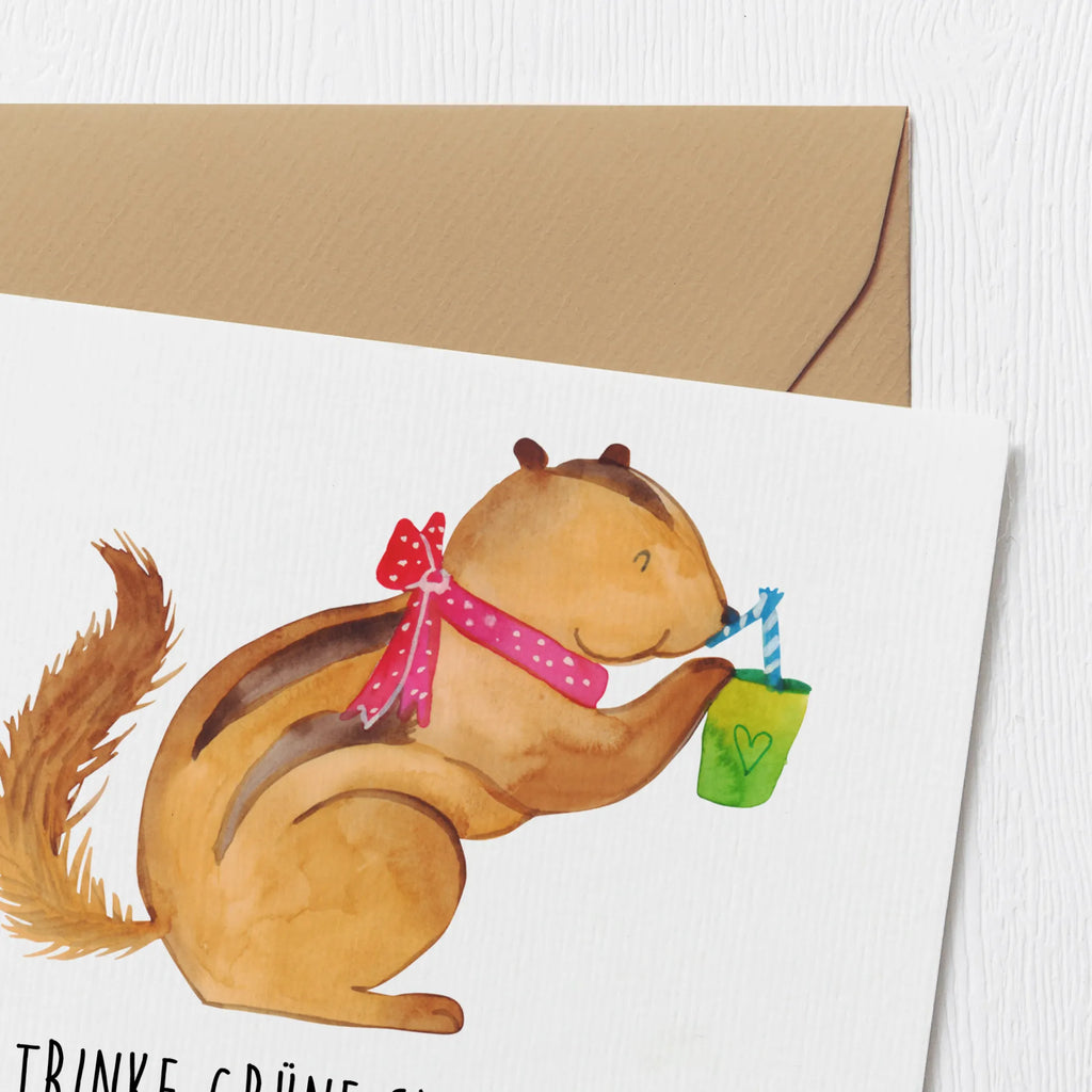 Deluxe Card Squirrel smoothies Einladungskarte, Hochwertige Klappkarte, Hochwertige Grußkarte, Grußkarte, Glückwunschkarte, Karte, Hochzeitskarte, Geburtstagskarte, Klappkarte, Tiermotive, Gute Laune, lustige Sprüche, Tiere, Eichhörnchen, Abnehmen, Green Smoothies, Streifenhörnchen, Diät