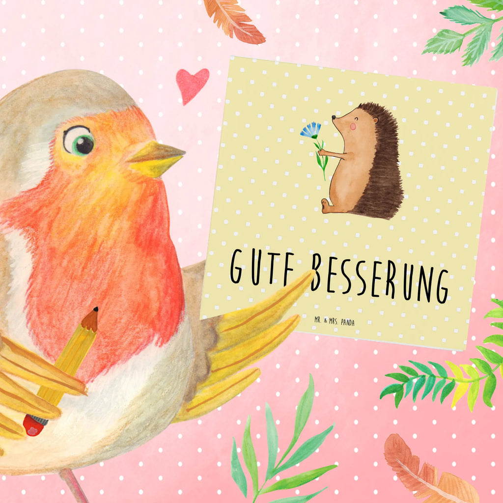 Deluxe Karte Igel Blumen Klappkarte, Geburtstagskarte, Glückwunschkarte, Karte, Hochzeitskarte, Hochwertige Klappkarte, Hochwertige Grußkarte, Grußkarte, Einladungskarte, Tiermotive, Gute Laune, lustige Sprüche, Tiere, Krankheit, Besuch, krank, Igel, Krankenhaus, Gute Besserung, Genesungswünsche