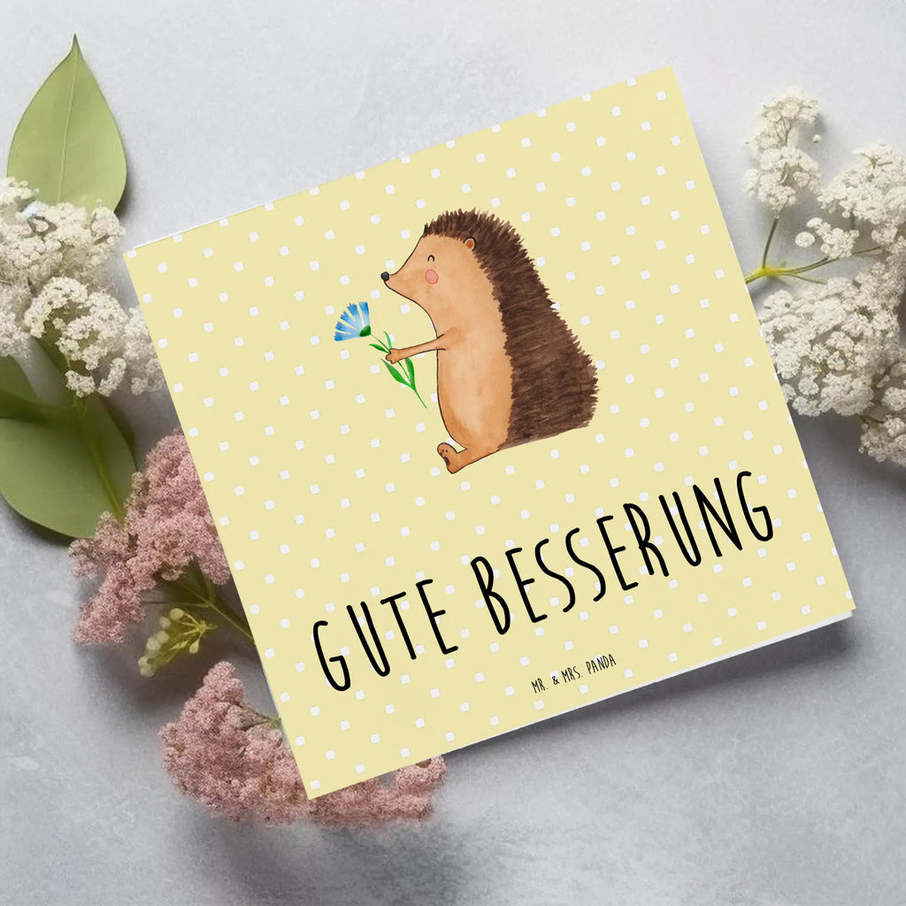 Deluxe Karte Igel Blumen Klappkarte, Geburtstagskarte, Glückwunschkarte, Karte, Hochzeitskarte, Hochwertige Klappkarte, Hochwertige Grußkarte, Grußkarte, Einladungskarte, Tiermotive, Gute Laune, lustige Sprüche, Tiere, Krankheit, Besuch, krank, Igel, Krankenhaus, Gute Besserung, Genesungswünsche