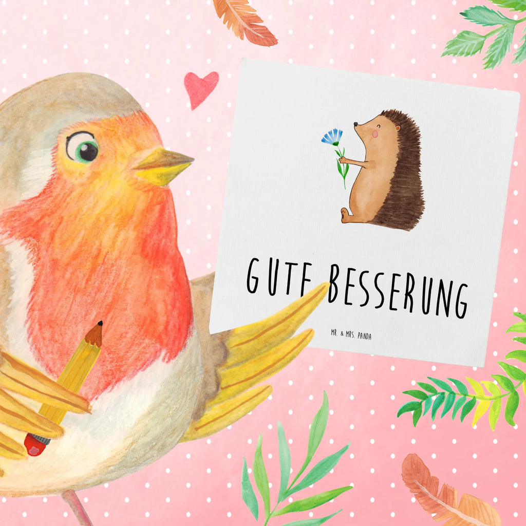 Deluxe Karte Igel Blumen Klappkarte, Geburtstagskarte, Glückwunschkarte, Karte, Hochzeitskarte, Hochwertige Klappkarte, Hochwertige Grußkarte, Grußkarte, Einladungskarte, Tiermotive, Gute Laune, lustige Sprüche, Tiere, Krankheit, Besuch, krank, Igel, Krankenhaus, Gute Besserung, Genesungswünsche