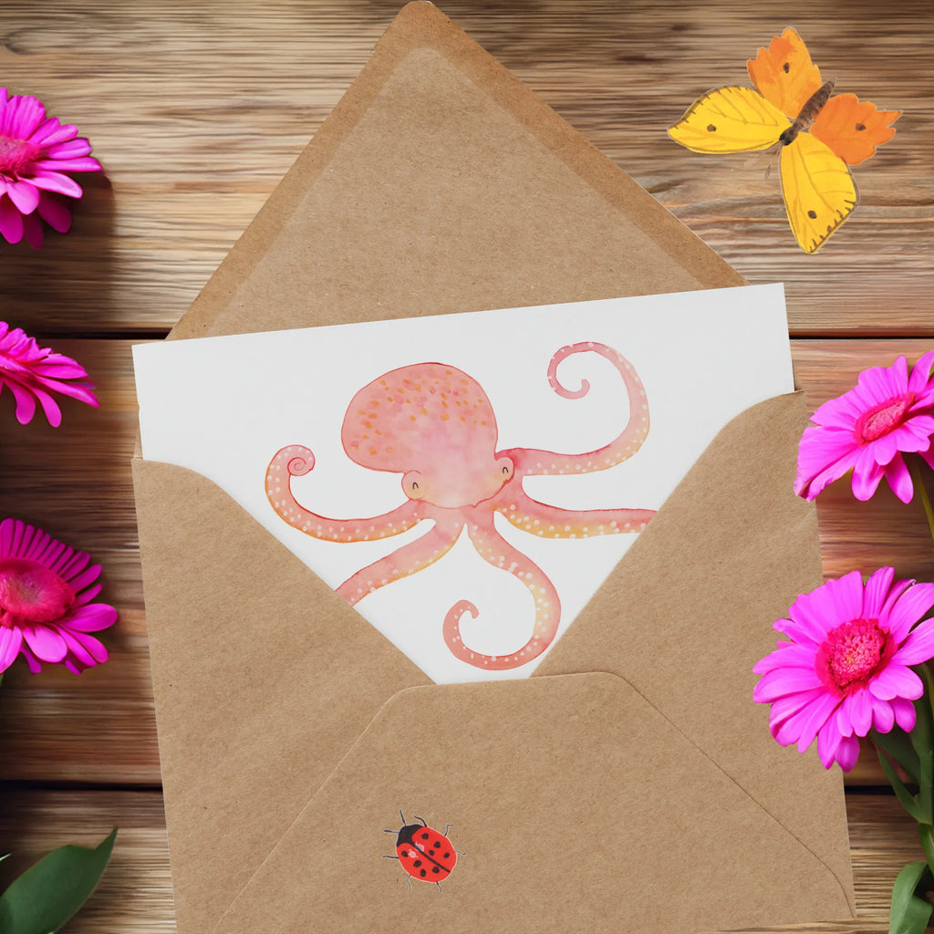 Deluxe Karte Tintenfisch Klappkarte, Hochwertige Klappkarte, Karte, Grußkarte, Einladungskarte, Hochwertige Grußkarte, Glückwunschkarte, Hochzeitskarte, Geburtstagskarte, Tiermotive, Gute Laune, lustige Sprüche, Tiere, Ozean, Meerestier, Wasser, Krake, Tintenfisch, Meer, Arme