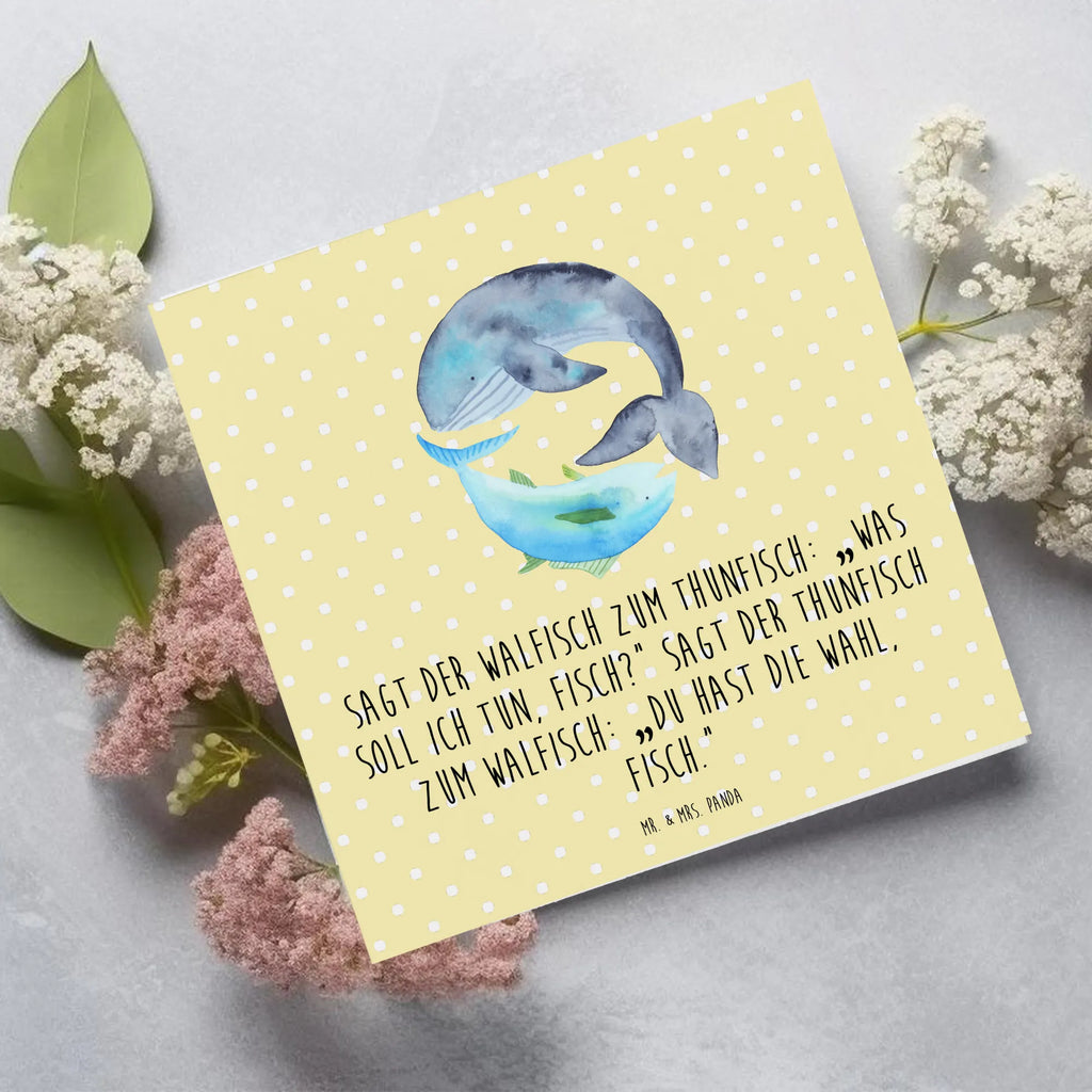 Deluxe Karte Walfisch Thunfisch Hochwertige Grußkarte, Karte, Hochzeitskarte, Geburtstagskarte, Klappkarte, Glückwunschkarte, Einladungskarte, Grußkarte, Hochwertige Klappkarte, Tiermotive, Gute Laune, lustige Sprüche, Tiere, Spruch lustig, Wal, Spruch des Tages, Flachwitz, Tunfisch, Witz, Wortwitz lustig, Wahl, Flachwitz Geschenk