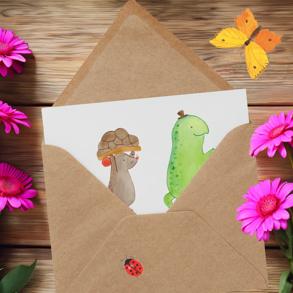 Deluxe Karte Schildkröte Maus Hochzeitskarte, Grußkarte, Hochwertige Grußkarte, Hochwertige Klappkarte, Klappkarte, Karte, Geburtstagskarte, Einladungskarte, Glückwunschkarte, Schildkröte, beste Freunde, Freundinnen, beste Freundinnen, Maus, Freunde